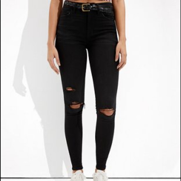 American Eagle Outfitters Denim - American Eagle black super super stretch mid rise ripped jeggings 4